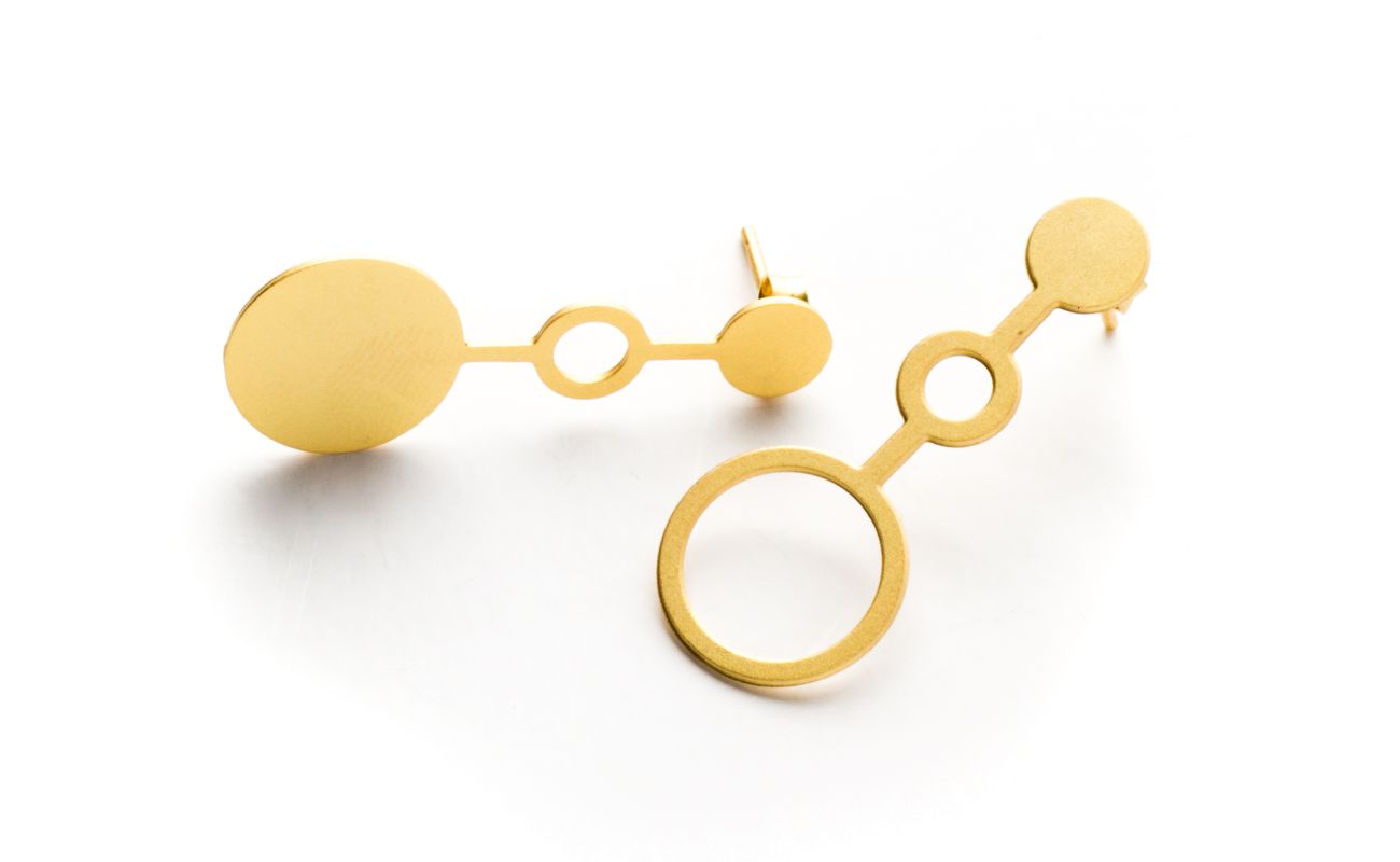 Set of earrings Ondes in brass golden finish